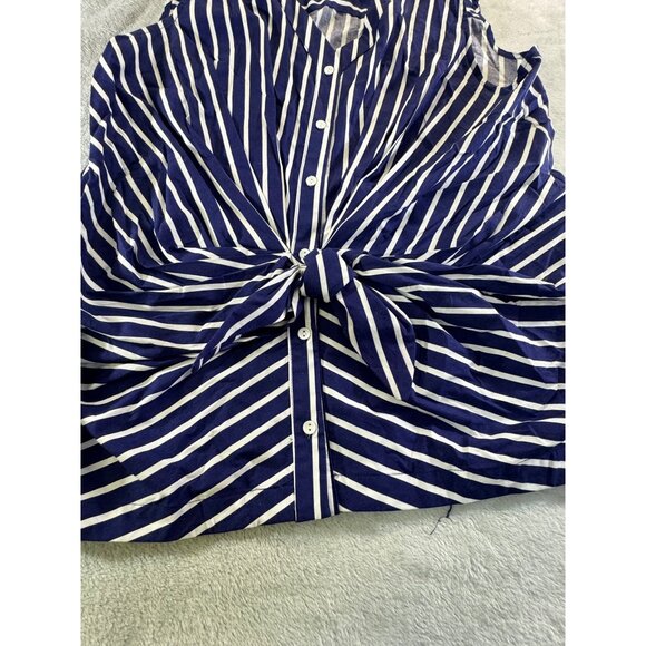 Liz Claiborne blouse Women's XL Blue & White Striped Sleeveless Button Up top - Picture 7 of 12